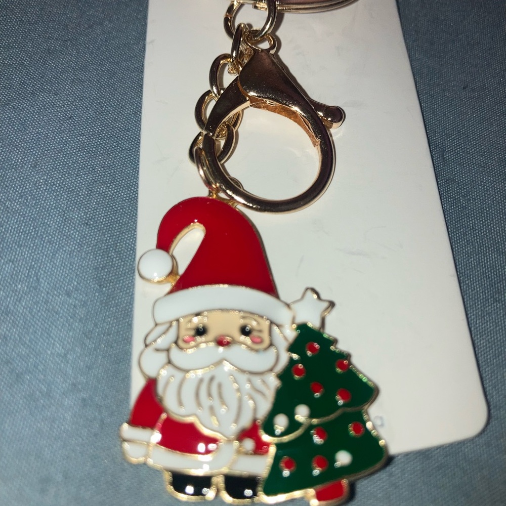 Mint Red Santa and Green Christmas Tree Keychain - Picture 2 of 3